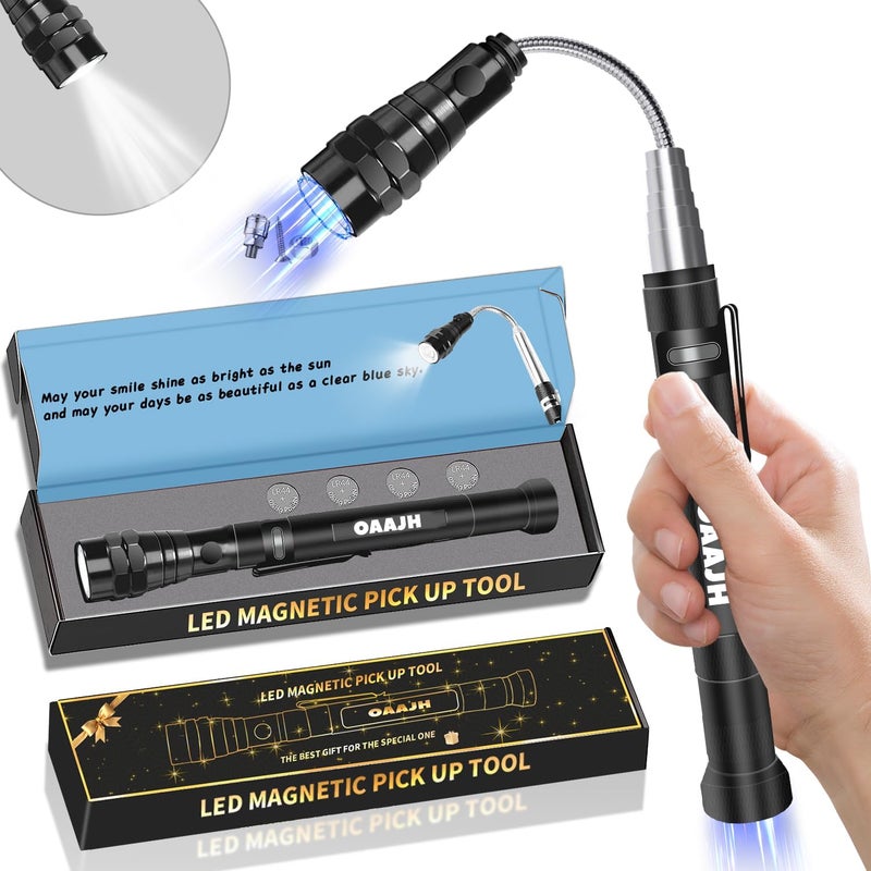 oaajh Christmas Stocking Stuffers for Adults, Magnetic Pickup Tool with 3 LED Lights, Telescoping Magnet Flashlight Gifts Dad Gifts from Daughter Son Wife, Cool Gadgets for Men 2024, Birthday Gifts for Men - Image 1